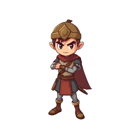 young matchstick warrior, simple design, determined