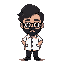 create a sprite sheet image for a pixel art game of a professor chibi 32 x 32 (not so detailed), he has black beard and black hair and white polo shirt and black pants.