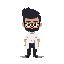 create a sprite sheet image for a pixel art game of a professor chibi 32 x 32 (not so detailed) backcombed hair, he has black beard and black hair and white polo shirt and black pants.