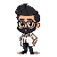 create a sprite sheet image for a pixel art game of a professor chibi 32 x 32 (not so detailed) backcombed hair, he has black beard and black hair and white polo shirt and black pants.