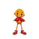 a humanoid orange, uses red gloves, and red shoes