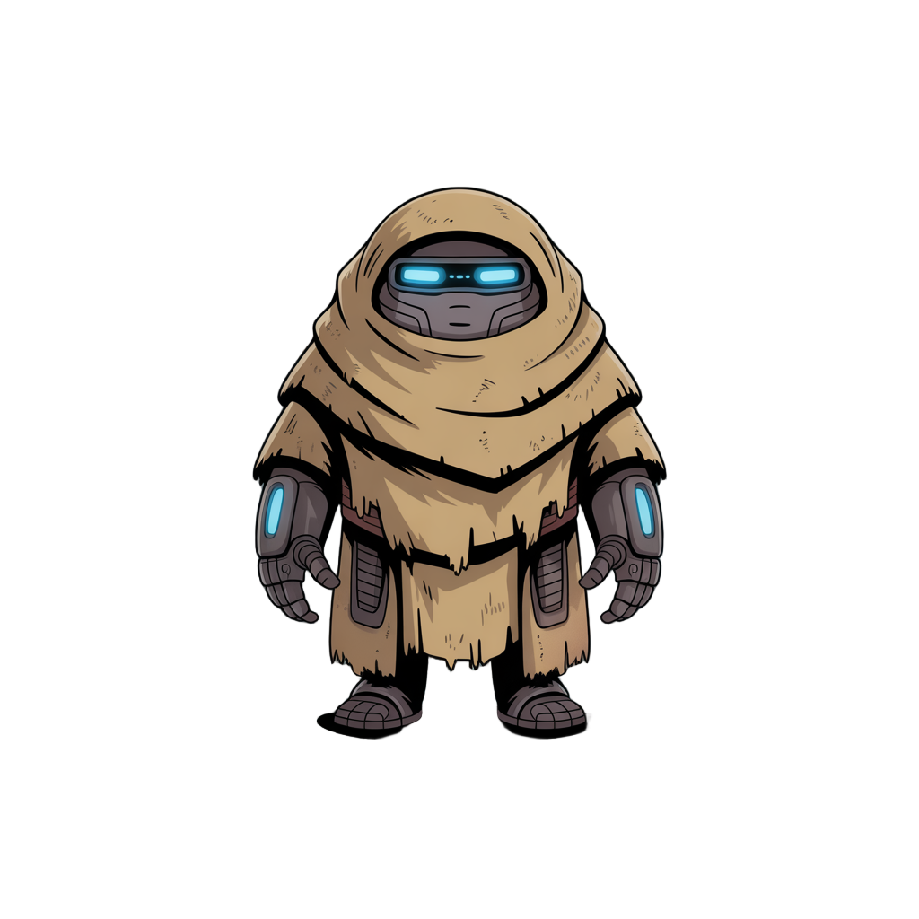 part-robot, part-mole creature/enemy named a dustwarden inspired by the fremen people of the dune franchise in a post-apocalyptic world in an indie game