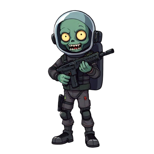 zombie with a gun in a space suit