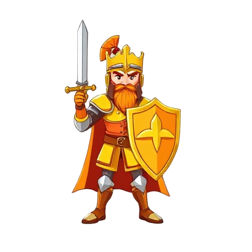 knight king with battle sword and shield. bright orange and yellow palette