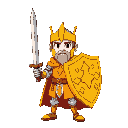 knight king with sword and shield. orange and yellow palette.