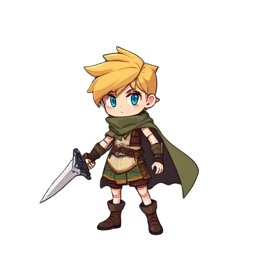 boy,metriodvania,cape,tunic,yellow hair,gunblade