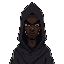 an african dark mage in hooded robes with shadow blocking his upper face