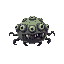 blob shaped eldritch abomination with 10 eyes and 3 mouths with no arms and no legs