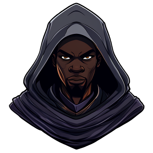 an african dark mage in hooded robes with shadow blocking his upper face