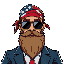 man with big beard and guile suit with american flag as bandana on head, wearing sun glasses