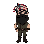man with big black beard and bushy forest guile suit with american flag as bandana on head, wearing sun glasses, chibi art