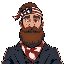 man with big beard and guile suit with american flag as bandana