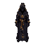 a mystical mage with a long, flowing robe adorned with glowing arcane runes. the robe is slightly tattered at the edges, giving it an ancient and battle-worn look. a deep hood covers most of the mage’