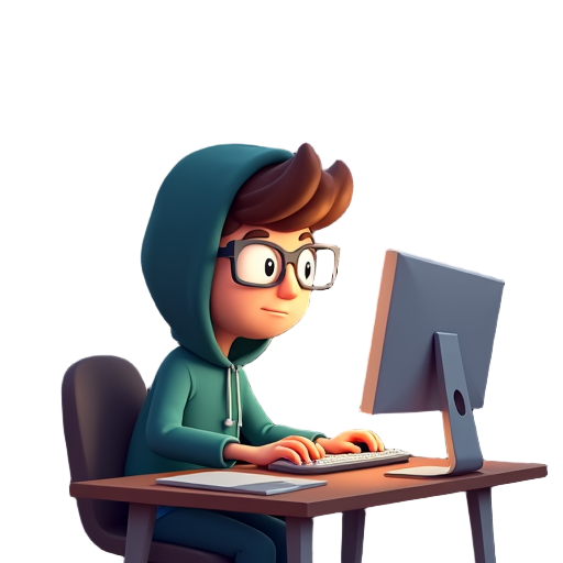 hacker sitting on computer, typing something, black background, light from monitor reflects on his face