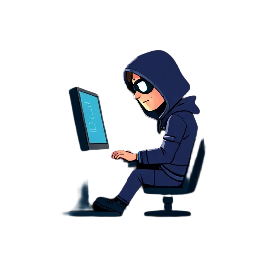 hacker sitting on computer, typing something, black background, light from monitor reflects on his face