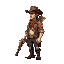 rpg futuristic cowboy character holding a gun and a file on his back looking to the right