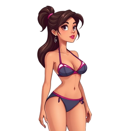 a latina woman looking at the see in bikini