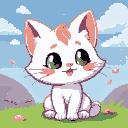 me gere um gatinho fofo estudando no estilo pixel art