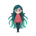 é a uma medusa adolescente magra com cabelo verde pretobe verde água que está com um moletom vermelho e uma causa preta