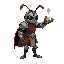 an ant knight with armor and helmet, stretching out his hand to control an object