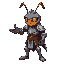 an ant knight with armor and helmet, stretching out his hand