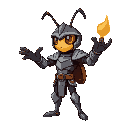 an ant knight with armor and helmet, stretching out his hand to control an object