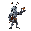 an ant knight with armor and helmet, stretching out his hand to control an object
