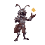 an ant knight with armor and helmet, stretching out his hand to control an object
