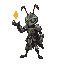 an ant knight with armor and helmet, stretching out his hand to control an object