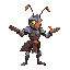 an ant knight with armor and helmet, stretching out his hand to control an object