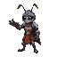 an ant knight with armor and helmet, stretching out his hand to control an object
