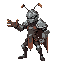 an ant knight with armor and helmet, stretching out his hand