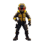 cyberpunk cop,details, idle position, yellow and red neon, running