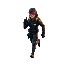cyberpunk cop,details, idle position, yellow and red neon, running, perfil style