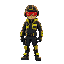 cyberpunk cop,details, idle position, yellow and red neon, looking forward