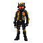 cyberpunk cop,details, idle position, yellow and red neon