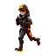 cyberpunk cop,details, idle position, yellow and red neon, running, sidescroller