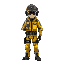cyberpunk cop, idle position, yellow
