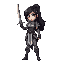 uma de cabelo preto  mulher de armadura com uma espada 