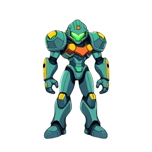 an exoskeleton with light solarized colors, using samus's resources from the game super metroid