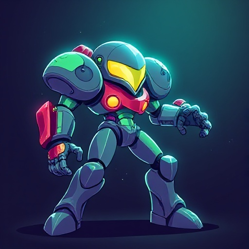 an exoskeleton with light solarized colors, using samus's resources from the game super metroid