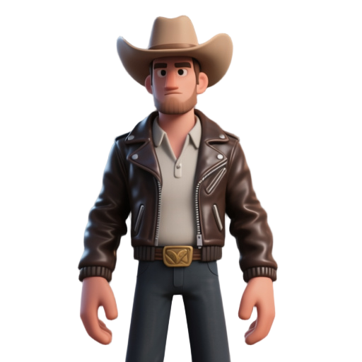 um homem de 178cm de altura com chapéu de cowboy, e uma jaqueta de couro estilosa