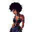 lightskinned black woman with black afro and future tech gear