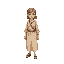 a female villager in neutral linen clothing