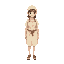 a female villager in neutral linen clothing