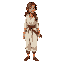 a female villager in neutral linen clothing