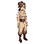 a female villager in neutral linen clothing