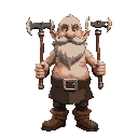 a dwarf with nothing under his torso with two pickaxes that are chained together