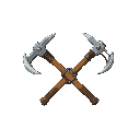 two mining pickaxes, chained together at the hilt