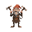 a dwarf with no legs carrying two pickaxes that are chained together